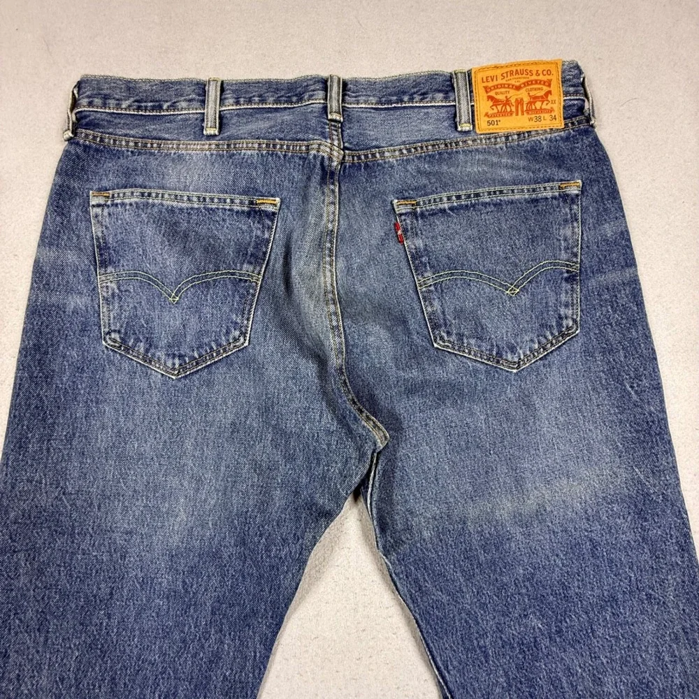 Levis 501 Original Fit Mens Medium Wash Blue Denim Straight Leg Jeans 38x34
